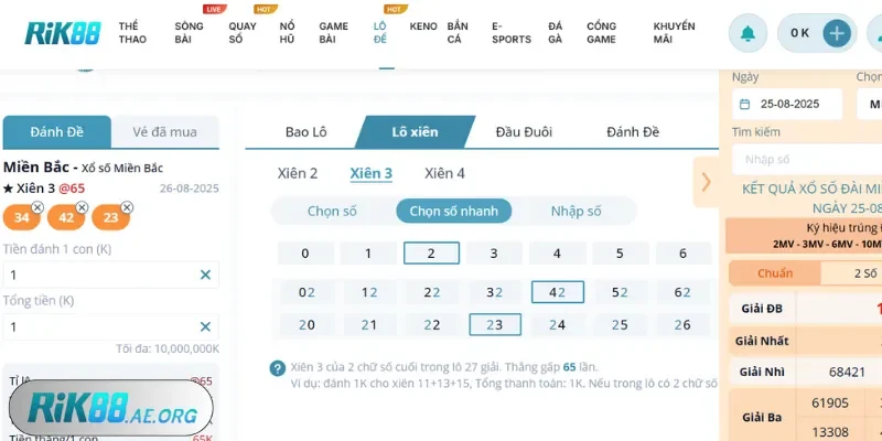 Lô xiên 3 Rik88 và thông tin cần biết trước khi chơi